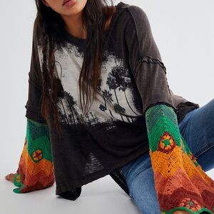 Boho Crochet Sleeve Pullover Top - Multicolor
